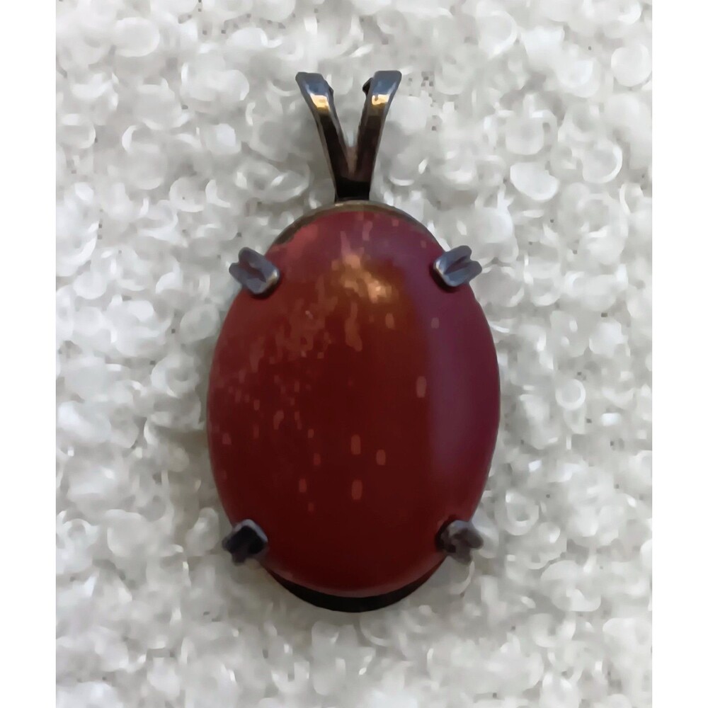 Vintage Artisan 925 Sterling Silver Red Stone or Wood ? Cabachan Pendant 1.5 in